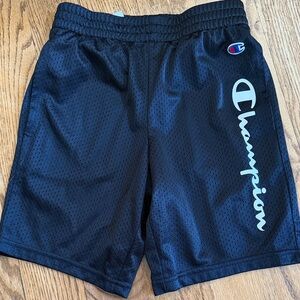 Boys Champion Black Mesh Athletic Shorts with White Script